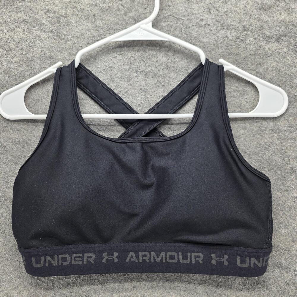 Under Armour Sports Bra Womens L Black Crossback Compression Logo Athletic